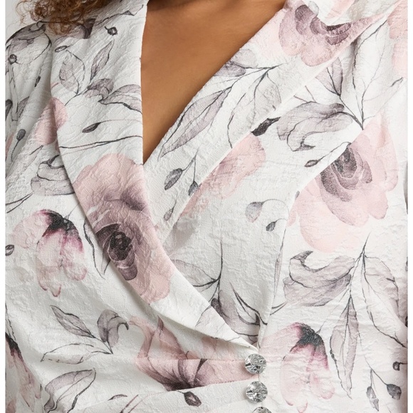 Alex Evenings Plus Size 3X Floral Print Jacquard Side Button 3/4 Sleeves Jacket - Picture 5 of 15